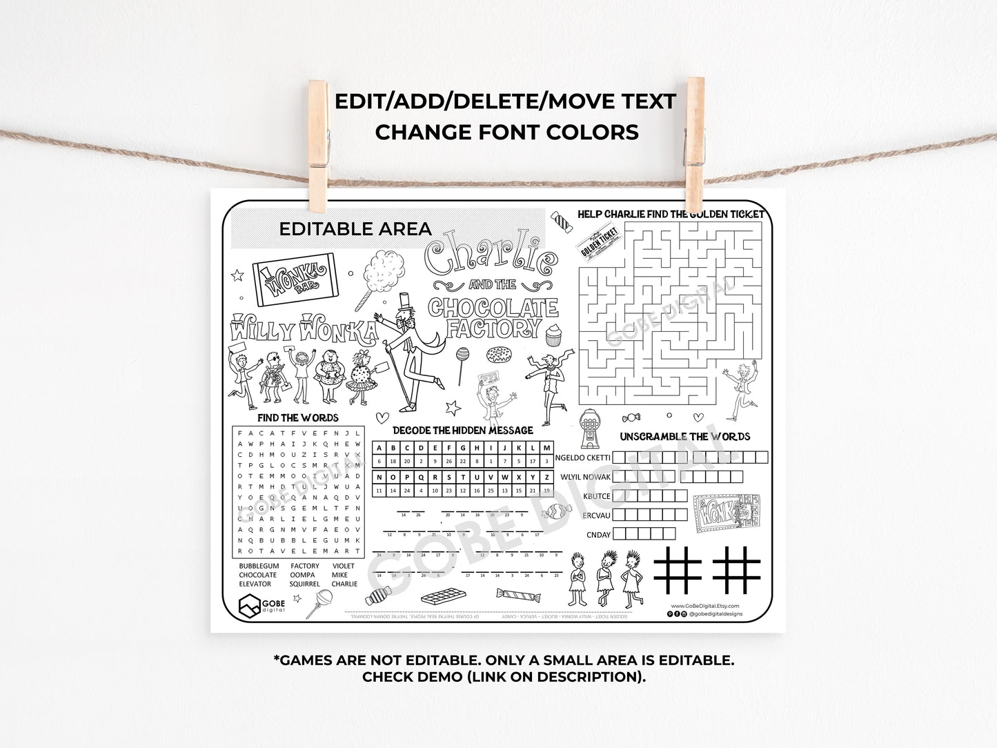 Charlie and the Chocolate Factory Activity Sheet Placemat.