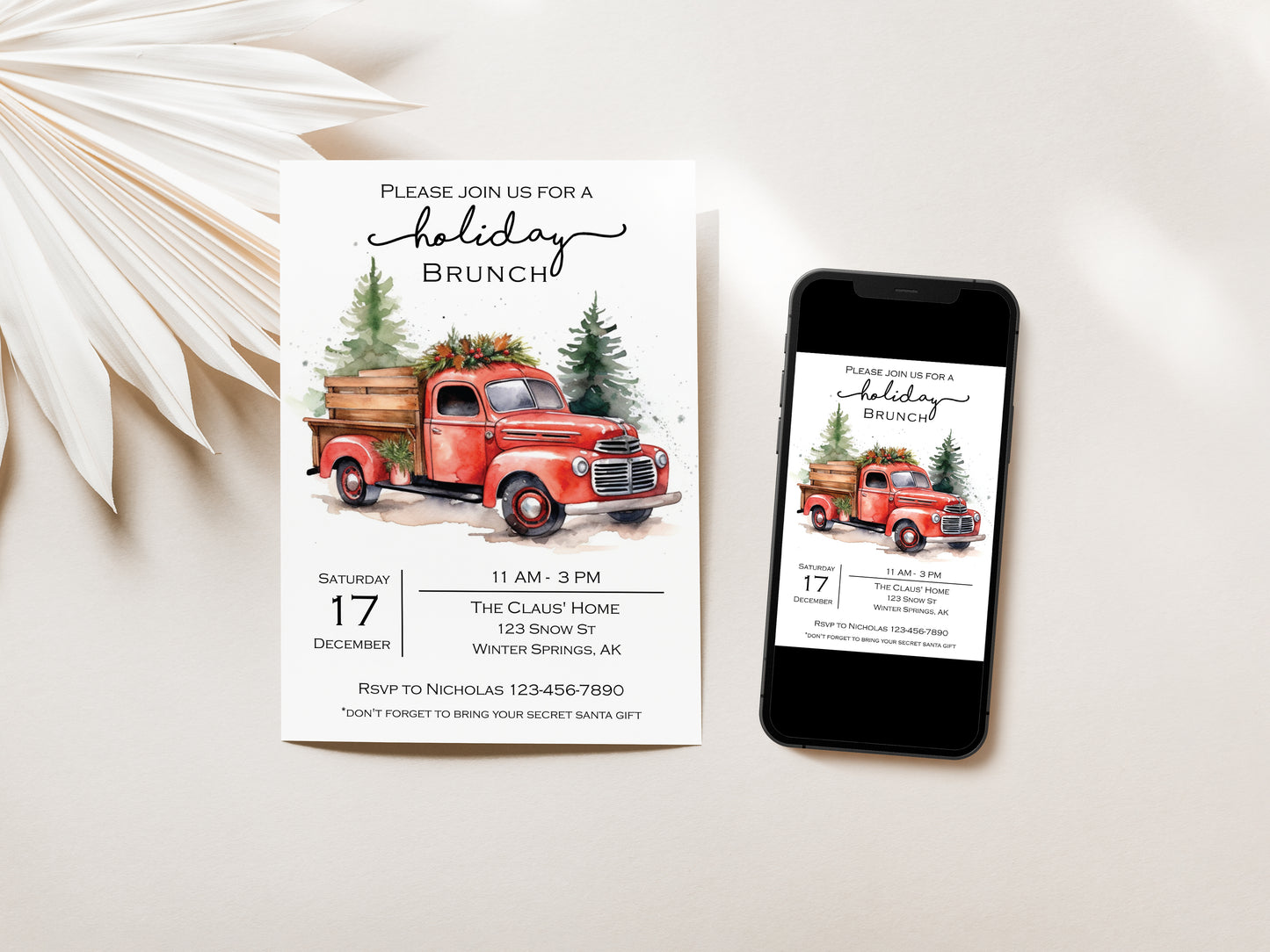 Red Truck Christmas Party Invitation