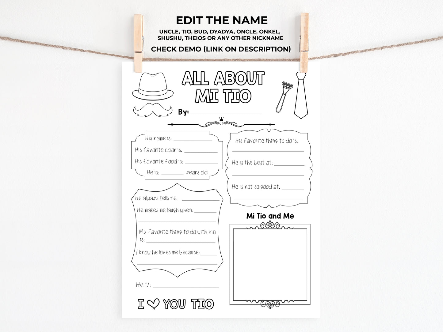 All About my Uncle Printable