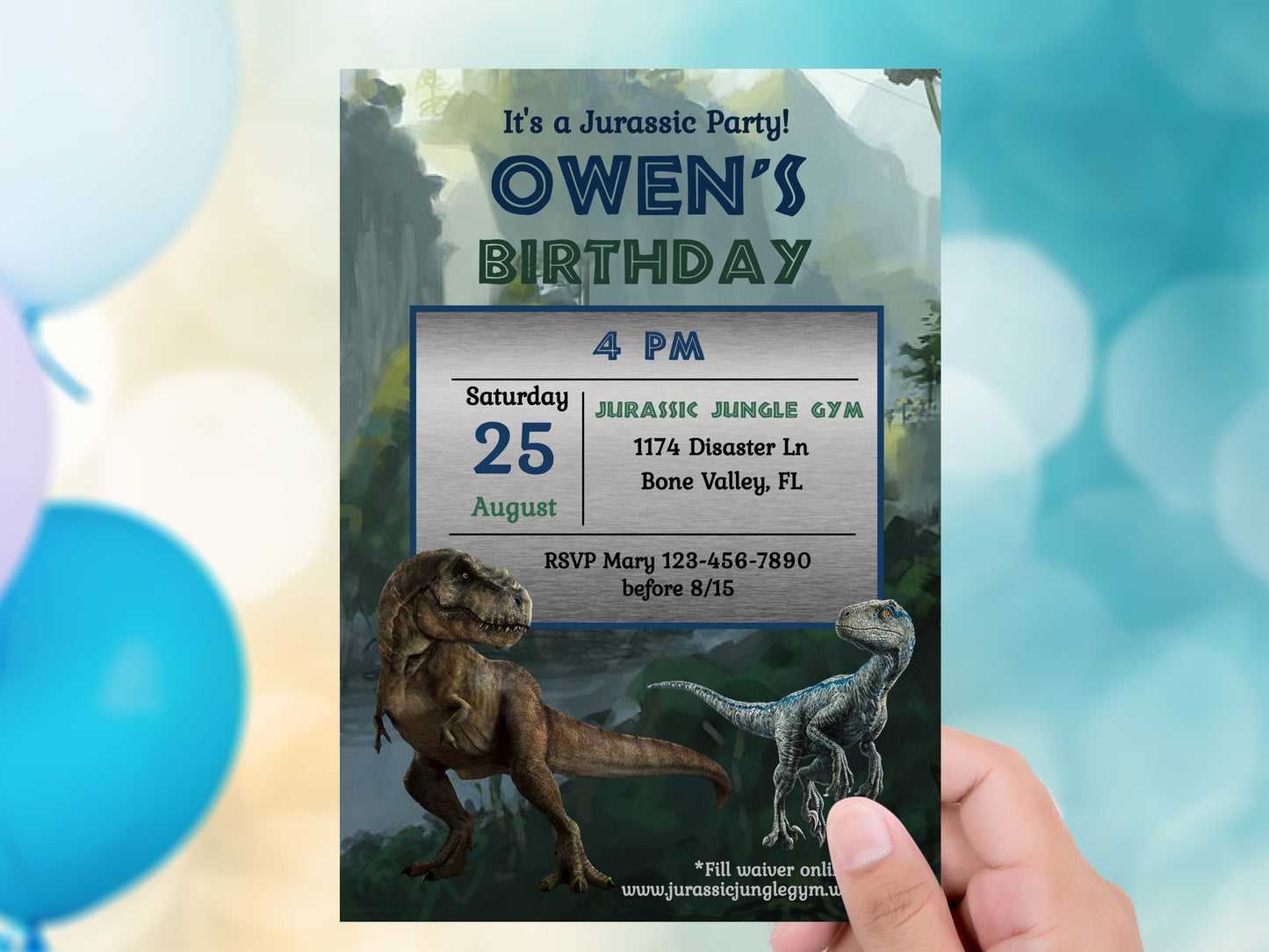 Jurassic Era Dinosaurs Birthday Party Invitation