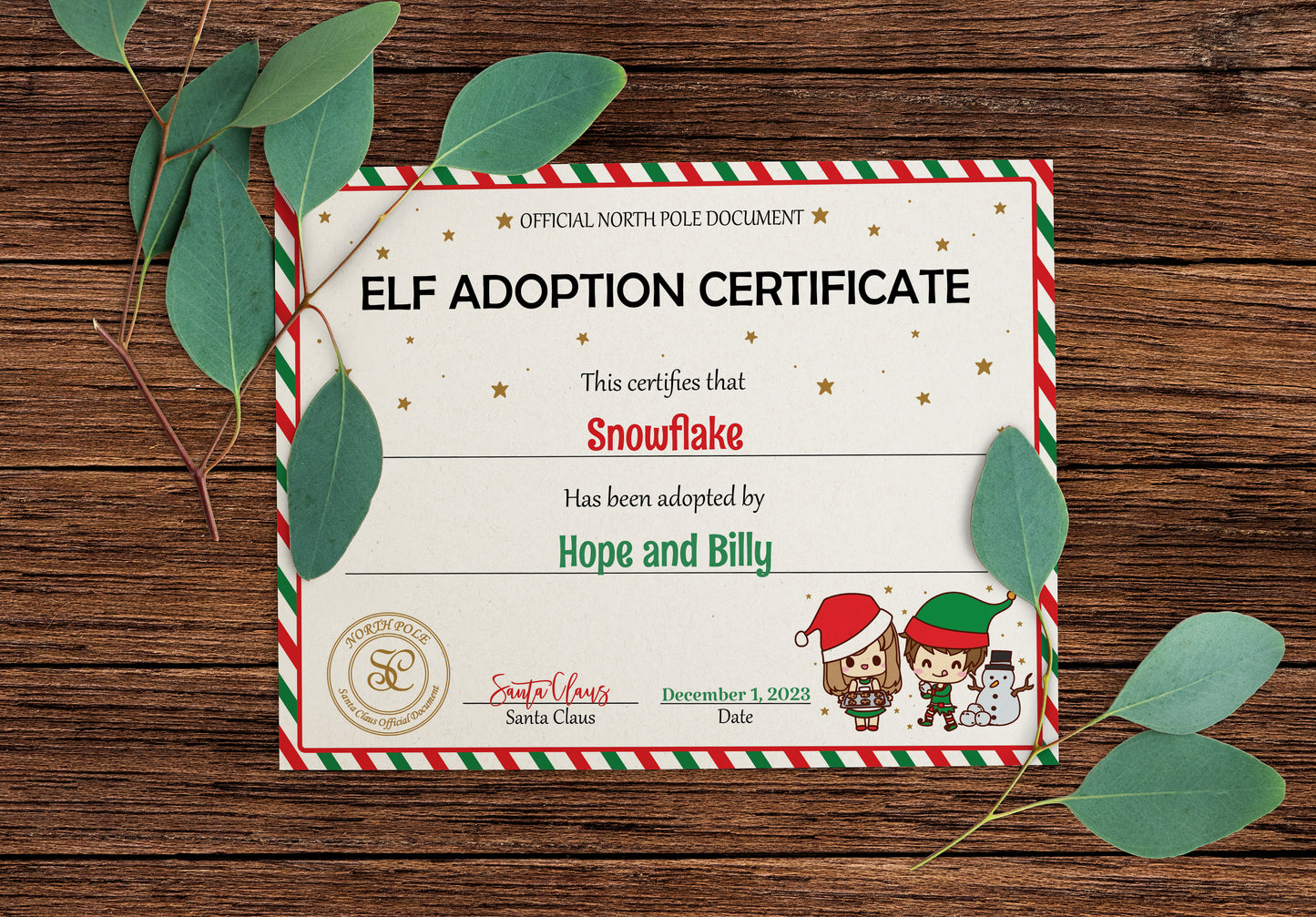 Santa's Official Elf Adoption Certificate