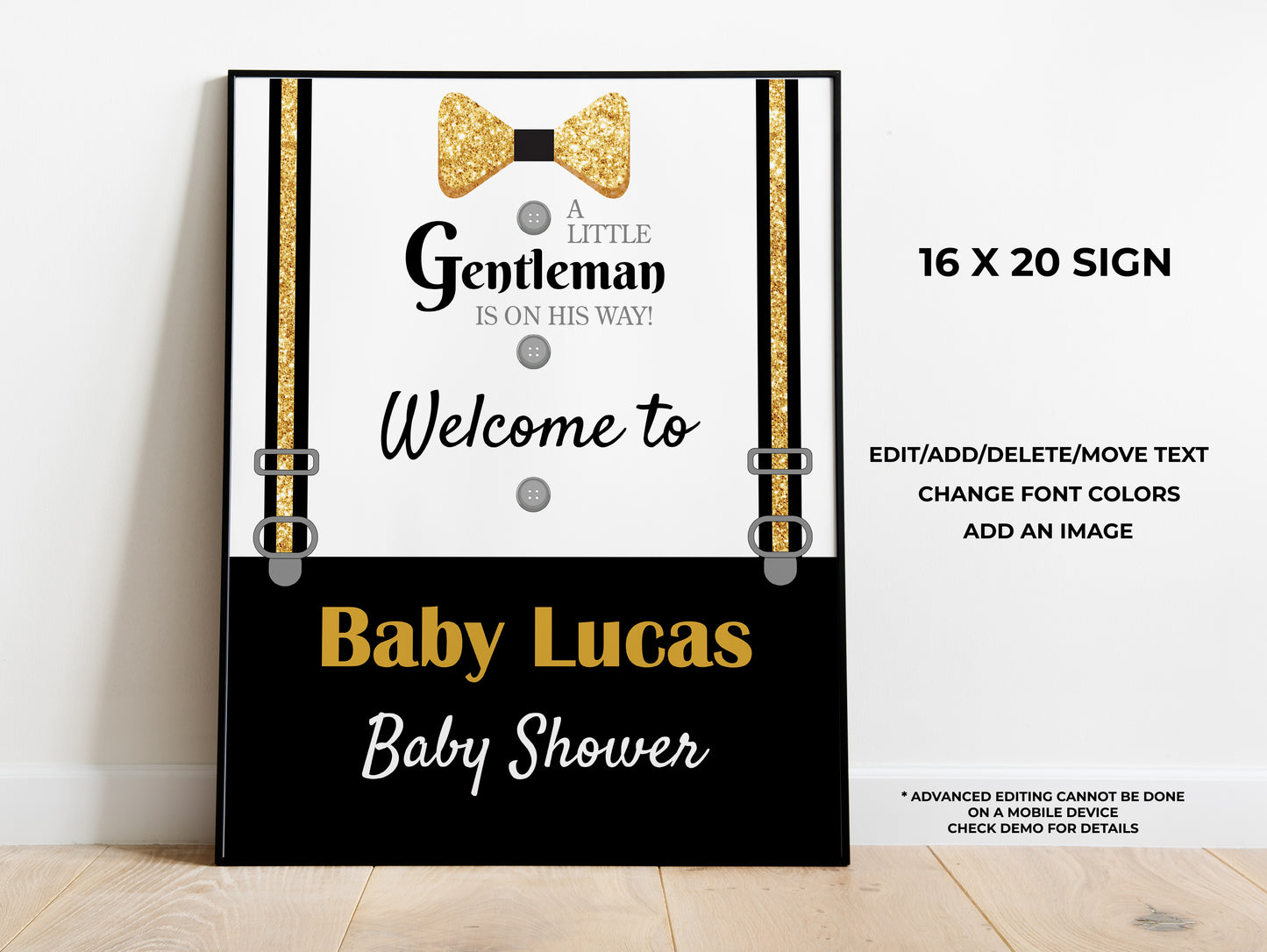 Little Gentleman Baby Shower Welcome Sign 16 x 20 inches