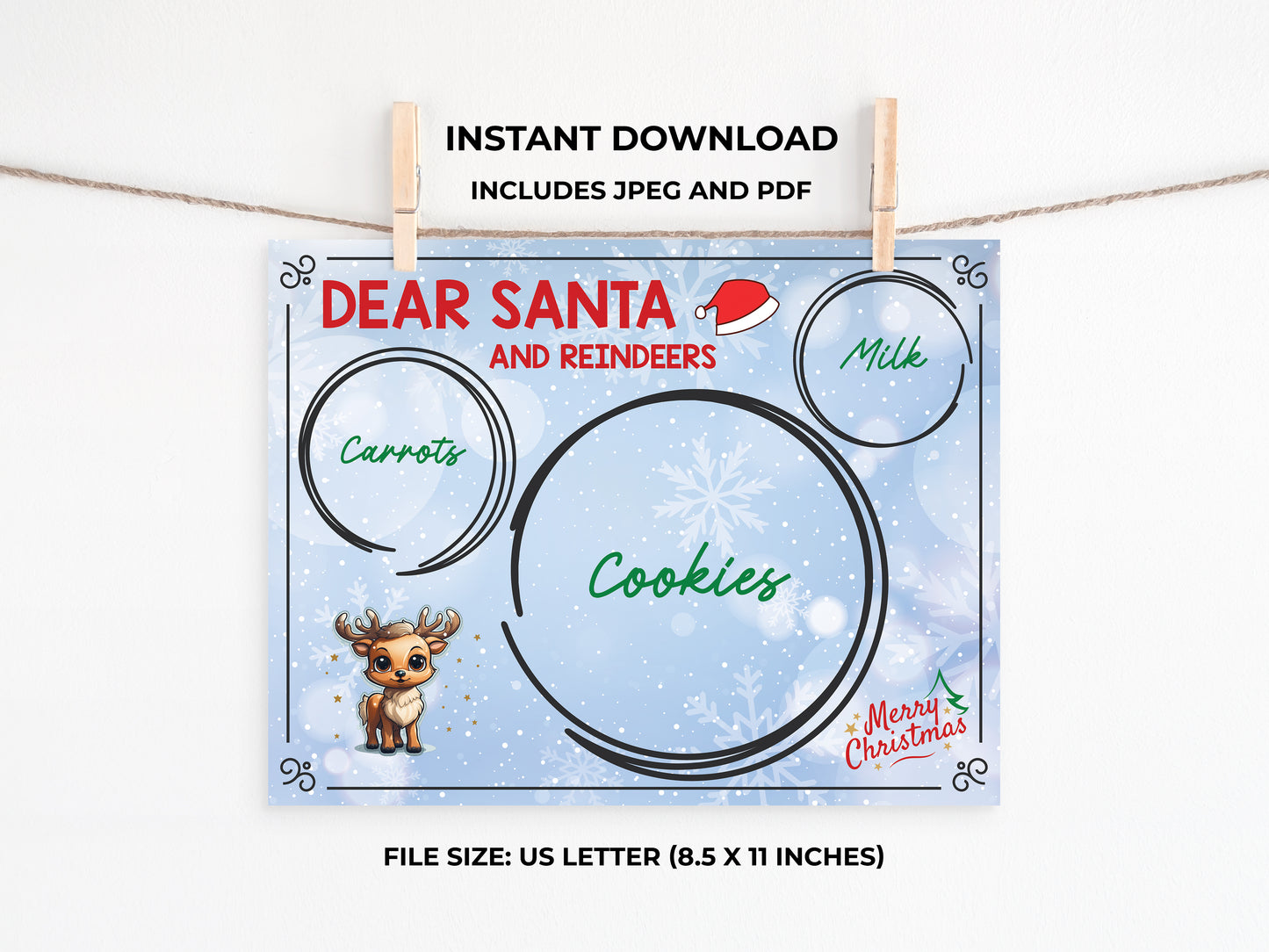 Santa's Cookies and Milk Placemat. Dear Santa Mat, Printable Christmas Eve Mat for Santa and Reindeers