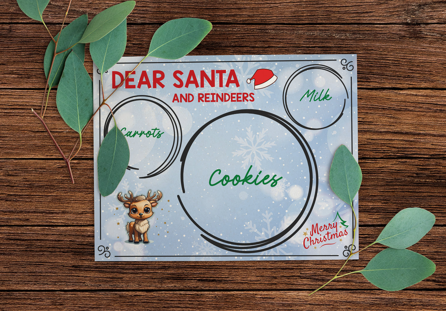 Santa's Cookies and Milk Placemat. Dear Santa Mat, Printable Christmas Eve Mat for Santa and Reindeers