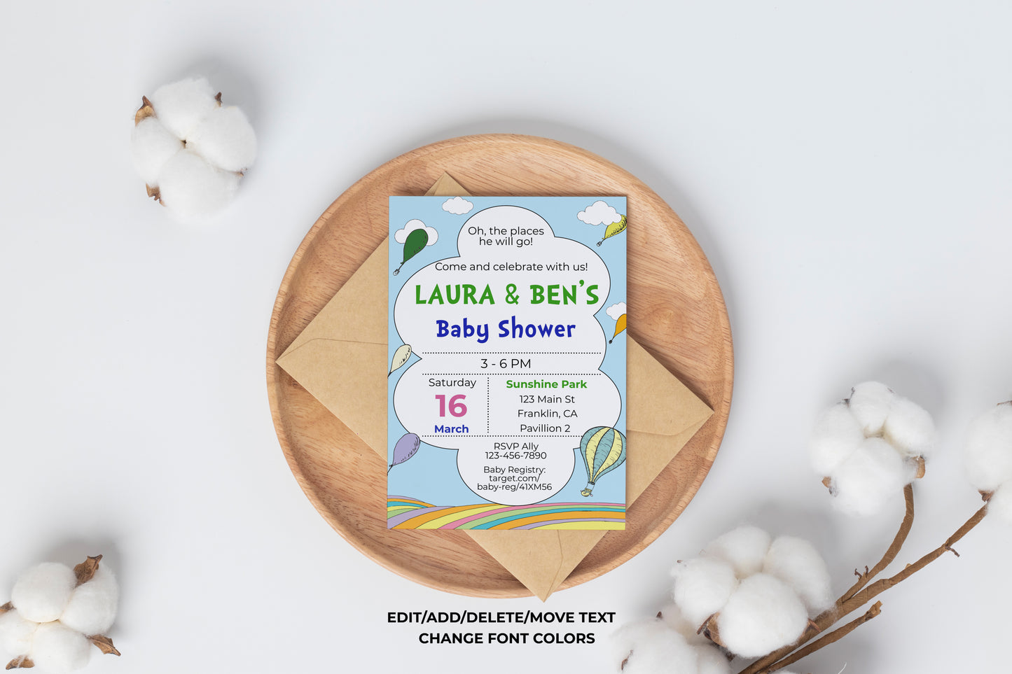 Hot Air Balloon Baby Shower Invitation