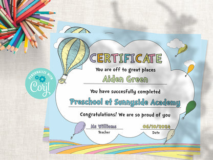 Hot Air Balloon Graduation Certificate