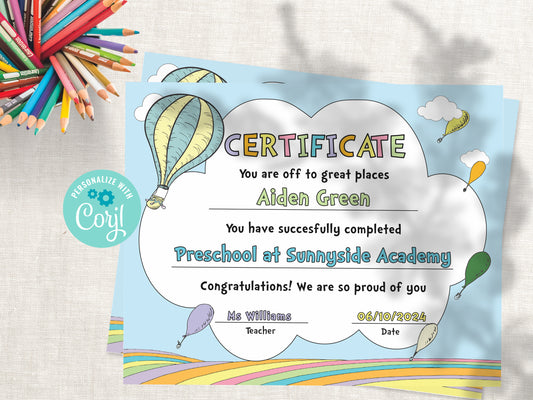 Hot Air Balloon Graduation Certificate