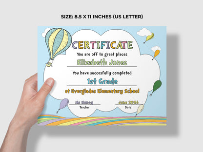 Hot Air Balloon Graduation Certificate