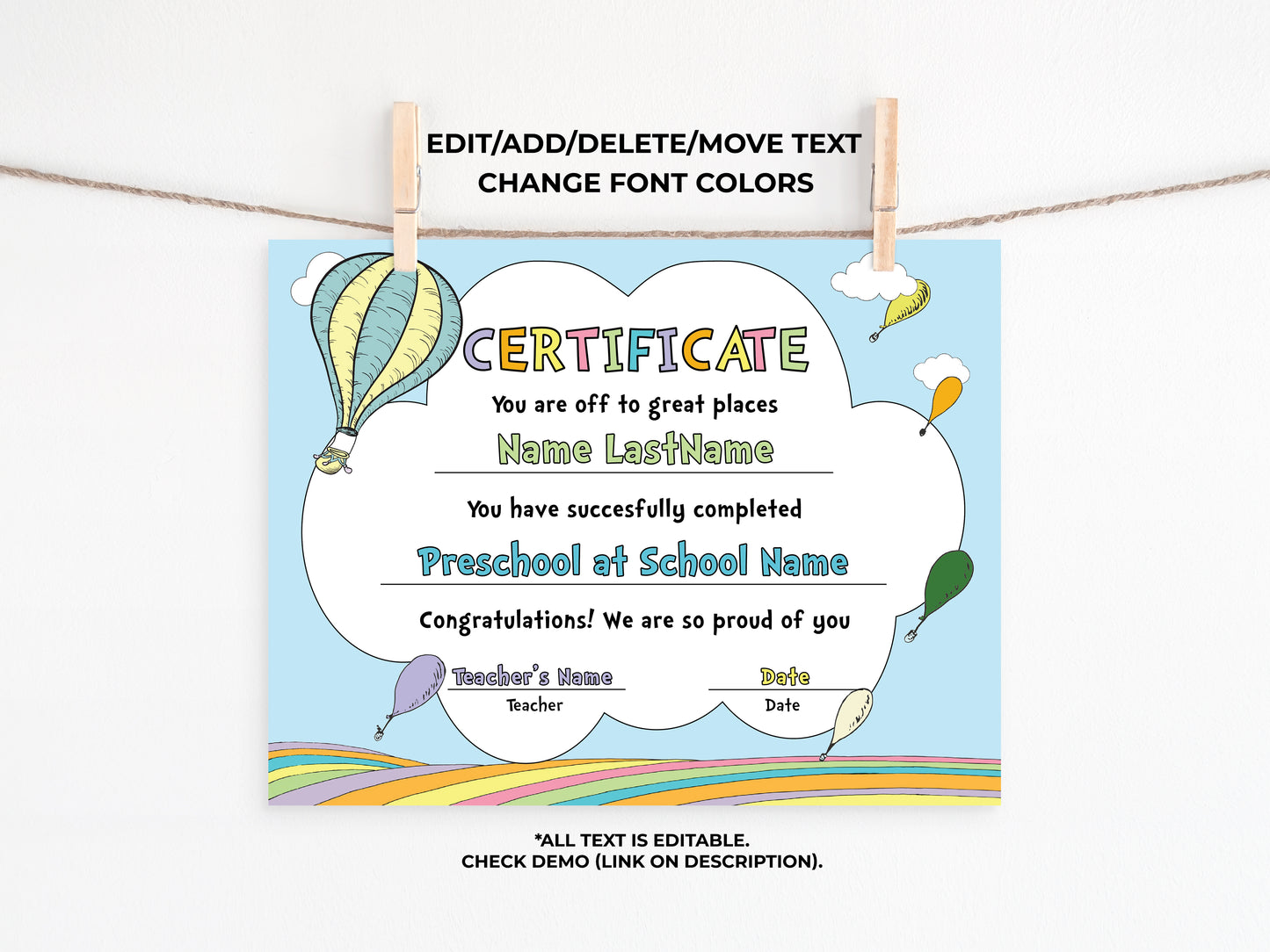 Hot Air Balloon Graduation Certificate