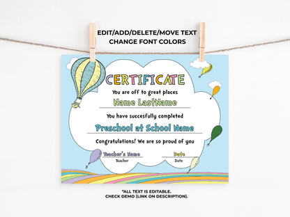 Hot Air Balloon Graduation Certificate