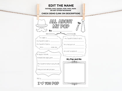 All About my Dad Printable - Father's Day Activity