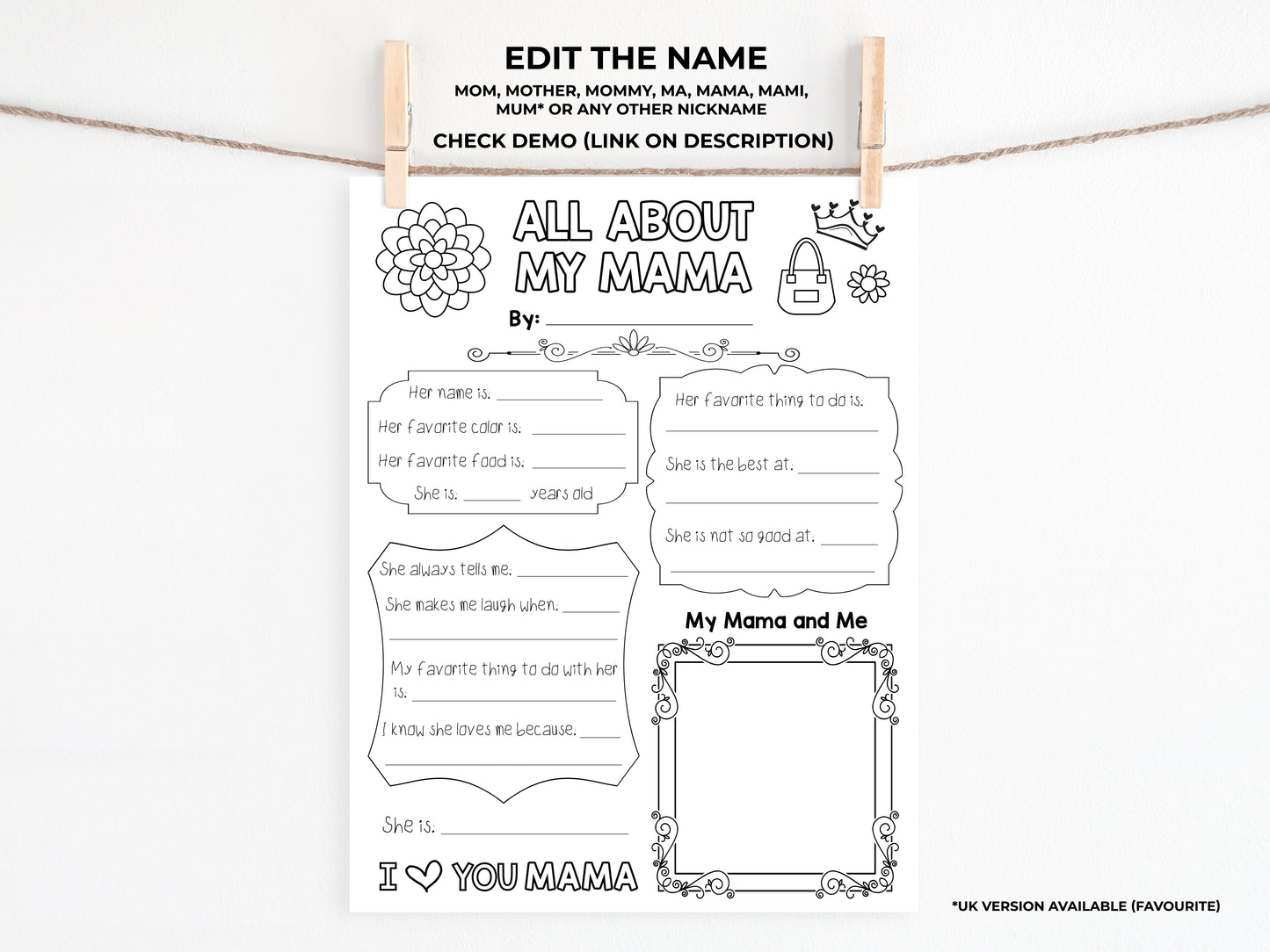 All About my Mom Printable - Mother's Day gift