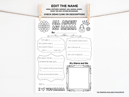 All About my Mom Printable - Mother's Day gift
