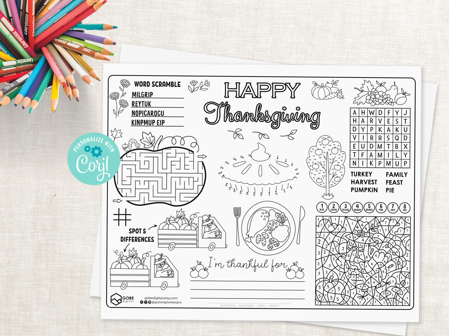 Thanksgiving Activity Sheet Placemat.