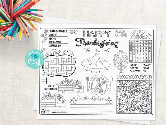 Thanksgiving Activity Sheet Placemat.