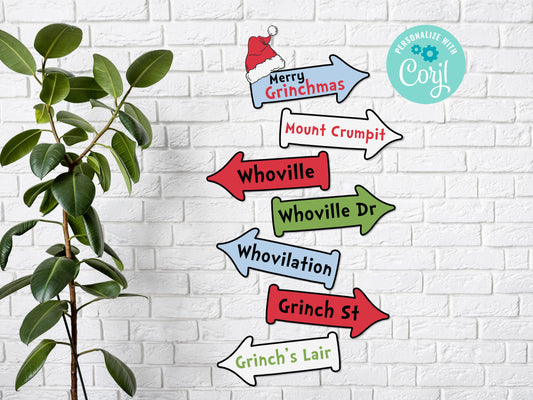 Merry Grinchmas Editable Street Signs Directional Arrows Sign