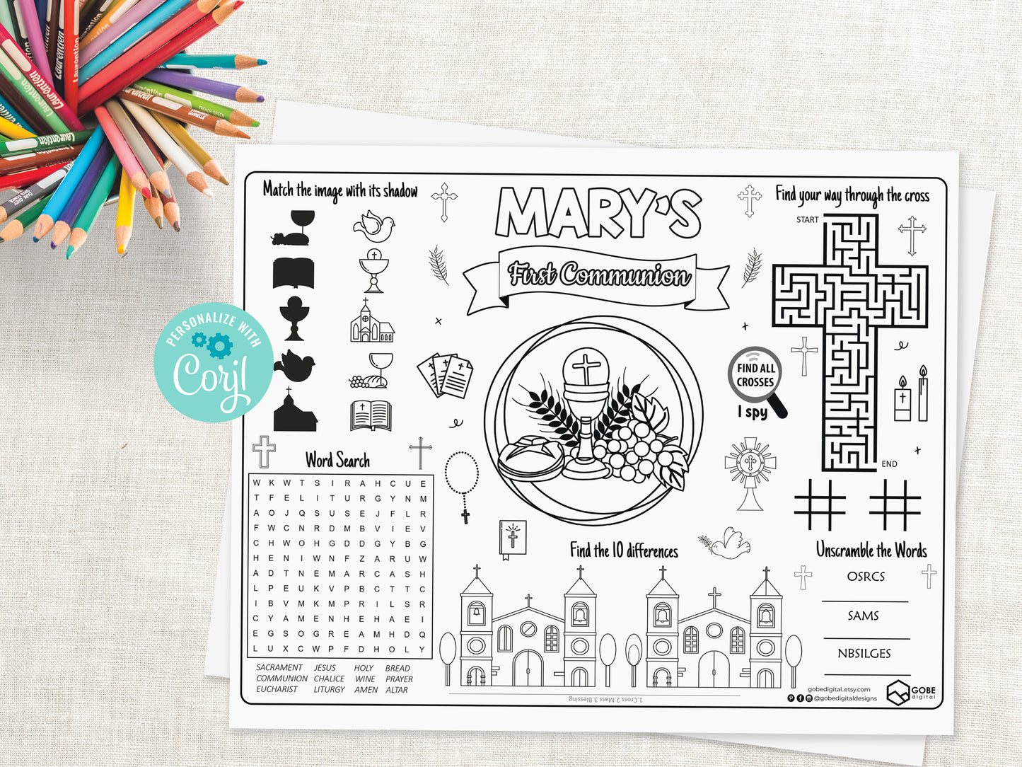First Communion Activity Sheet Placemat.