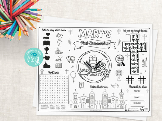 First Communion Activity Sheet Placemat.