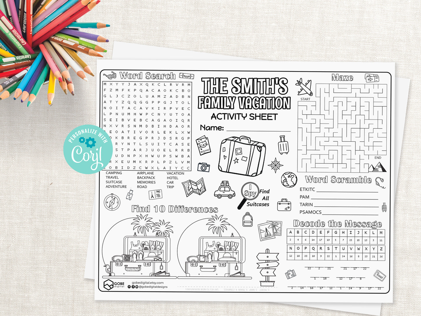 Travel Activity Sheet Placemat.