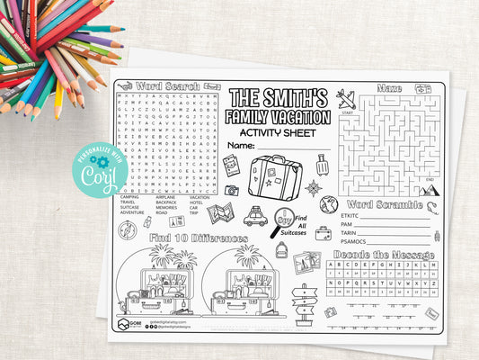 Travel Activity Sheet Placemat.