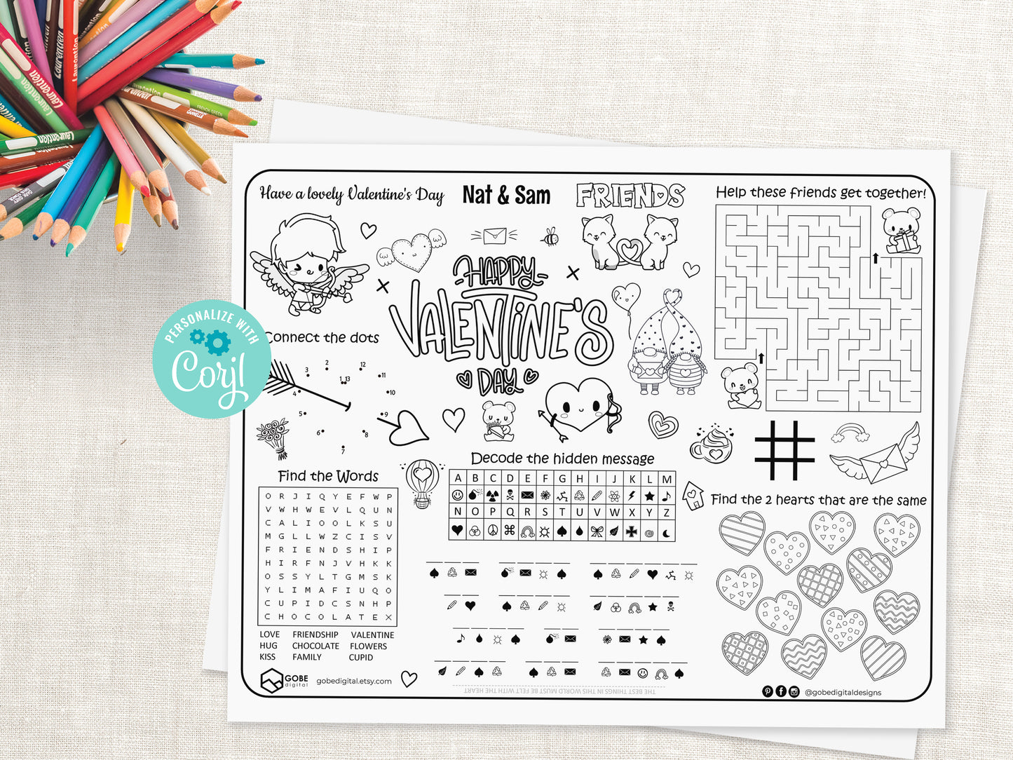 Valentines Day Activity Sheet Placemat.