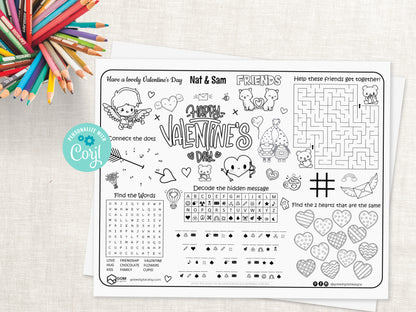 Valentines Day Activity Sheet Placemat.