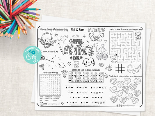 Valentines Day Activity Sheet Placemat.
