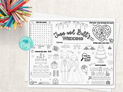Personalized Wedding Activity Sheet Placemat - Version 1