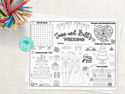Personalized Wedding Activity Sheet Placemat - Version 1