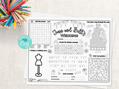 Personalized Wedding Activity Sheet Placemat - Version 2