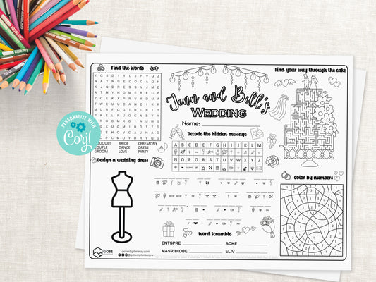 Personalized Wedding Activity Sheet Placemat - Version 2