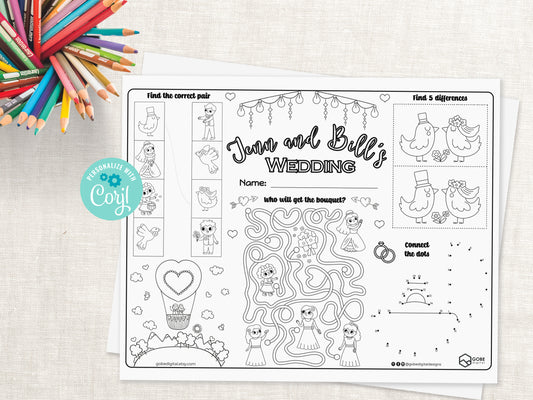 Personalized Wedding Activity Sheet Placemat - Version 3