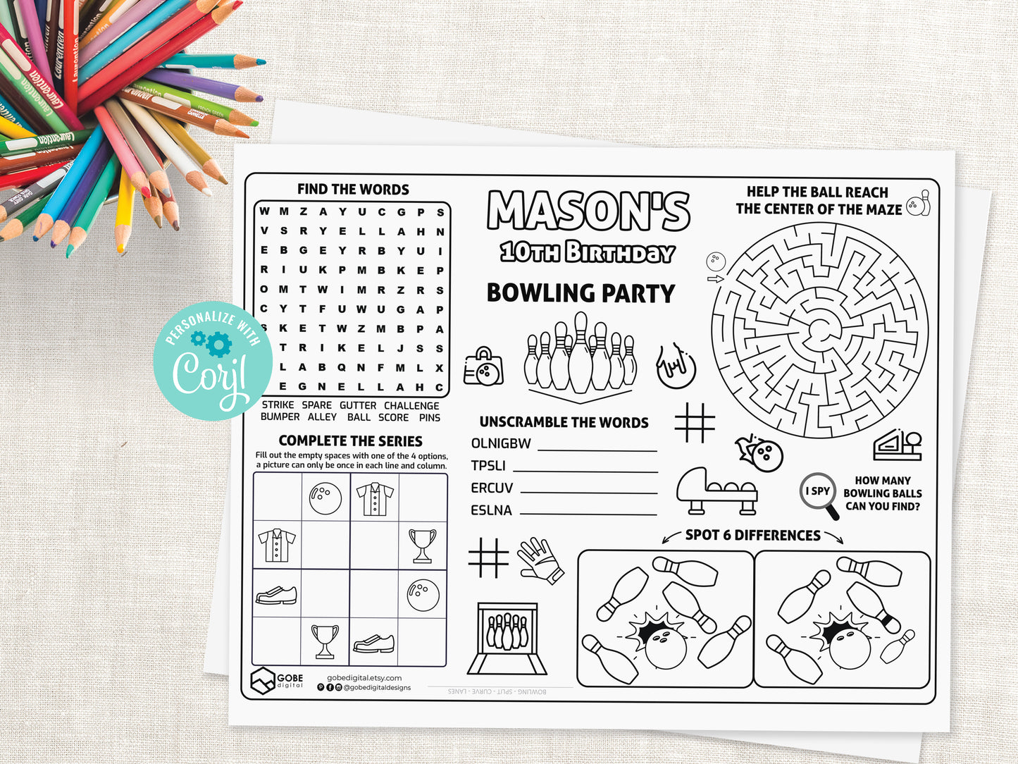 Bowling Activity Sheet Placemat