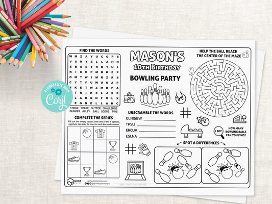 Bowling Activity Sheet Placemat
