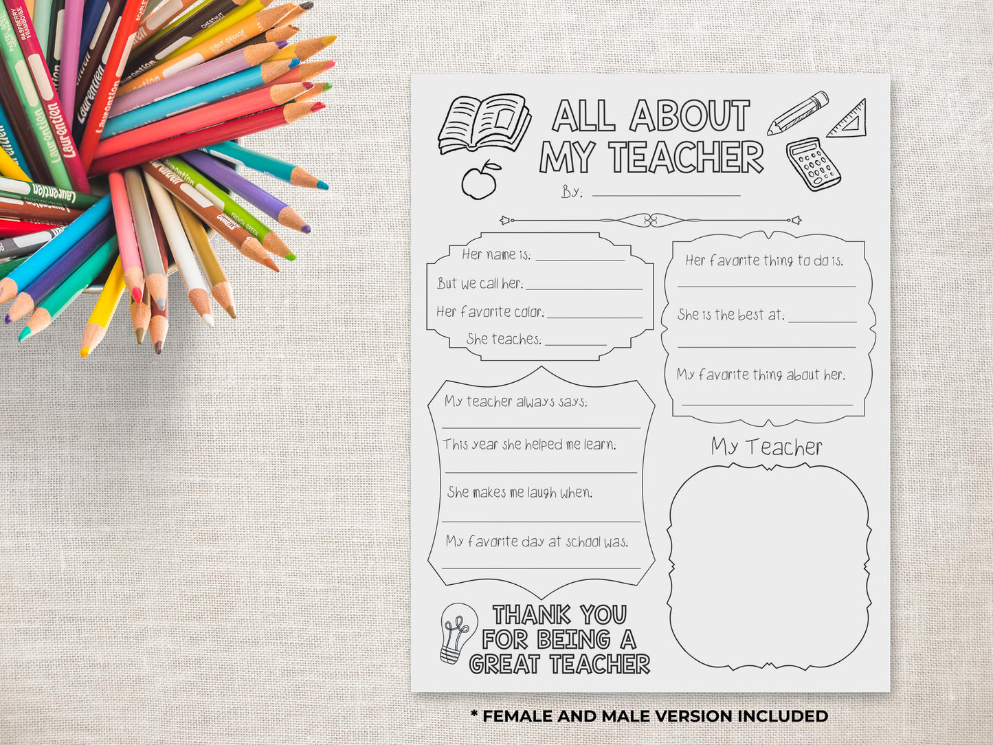 All About my Teacher Printable