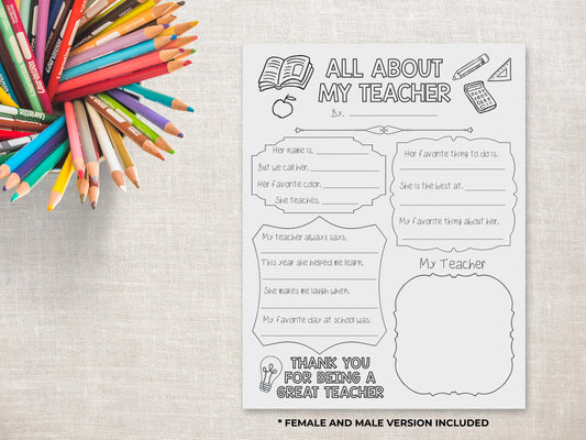 All About my Teacher Printable