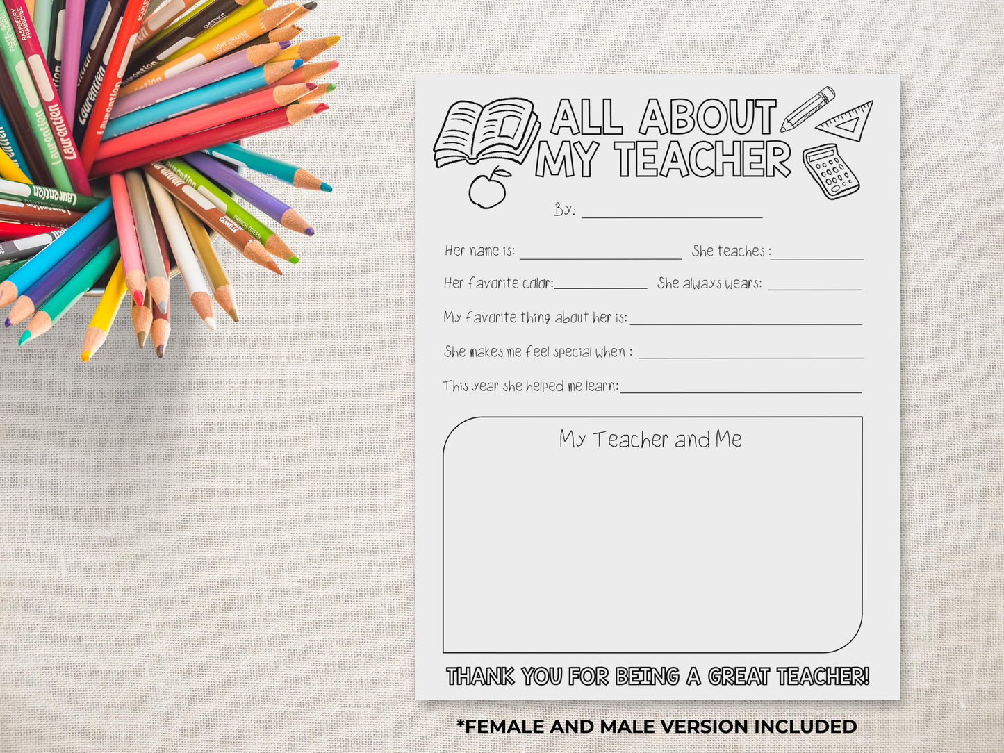 All About my Teacher Printable