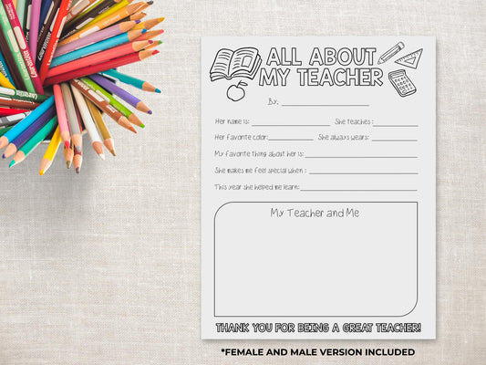 All About my Teacher Printable