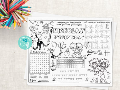 Cat Hat Things Activity Sheet Placemat