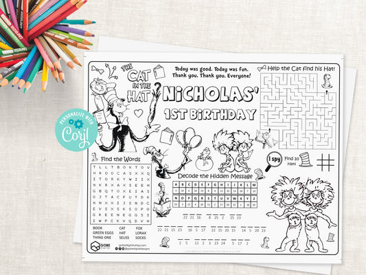 Cat Hat Things Activity Sheet Placemat