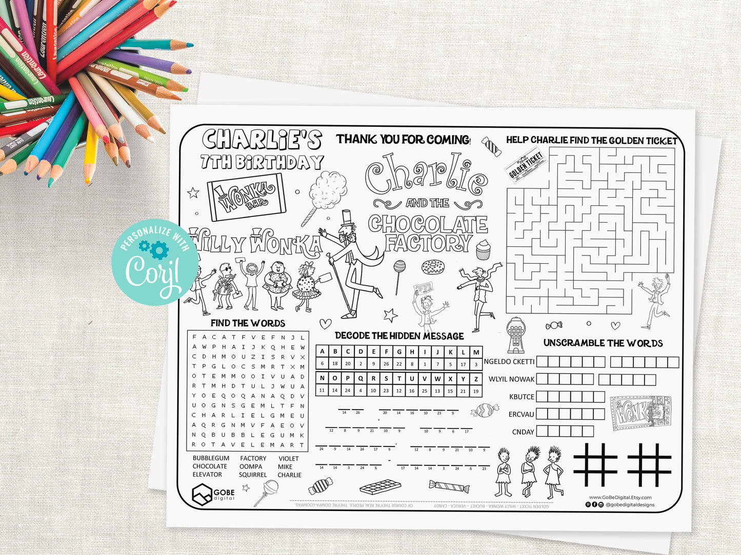 Charlie and the Chocolate Factory Activity Sheet Placemat.