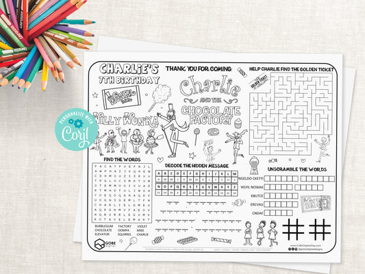 Charlie and the Chocolate Factory Activity Sheet Placemat.