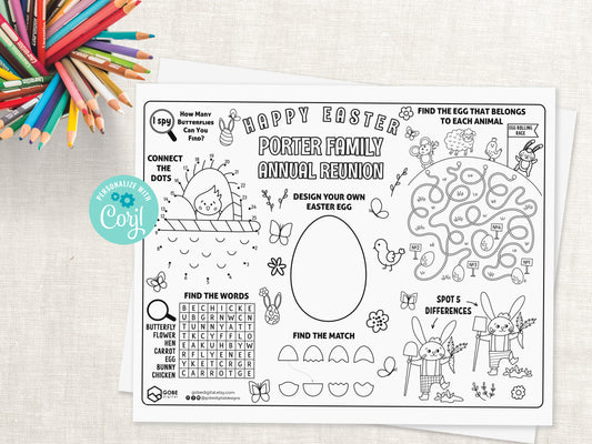 Easter Bunny Activity Sheet Placemat
