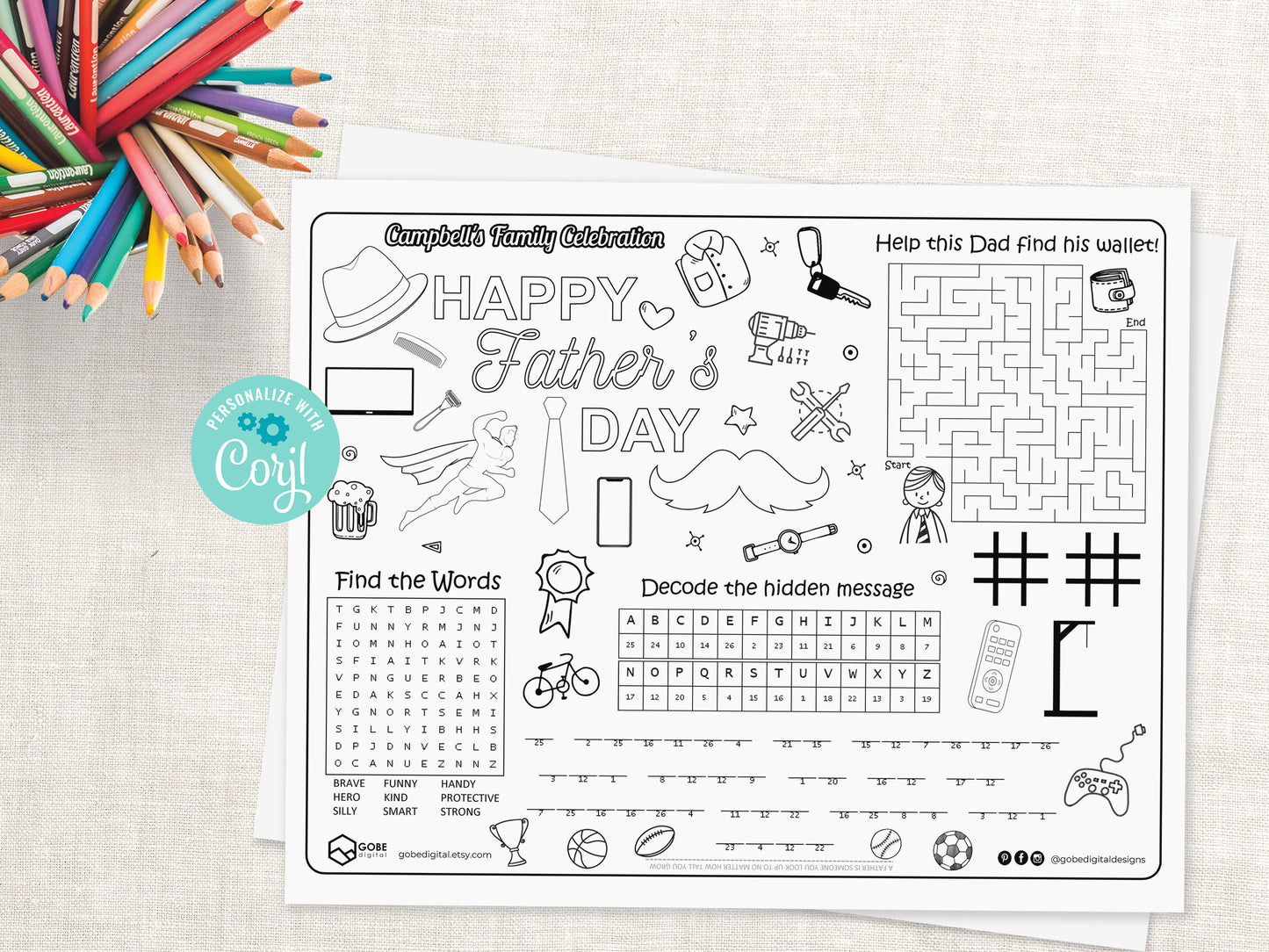 Fathers Day Activity Sheet Placemat.