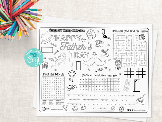 Fathers Day Activity Sheet Placemat.