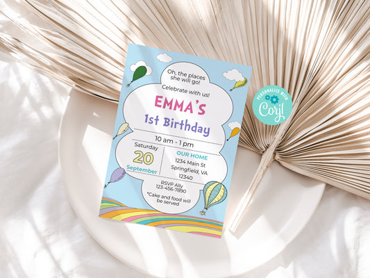 Hot Air Balloon Girl Birthday Party Invitation