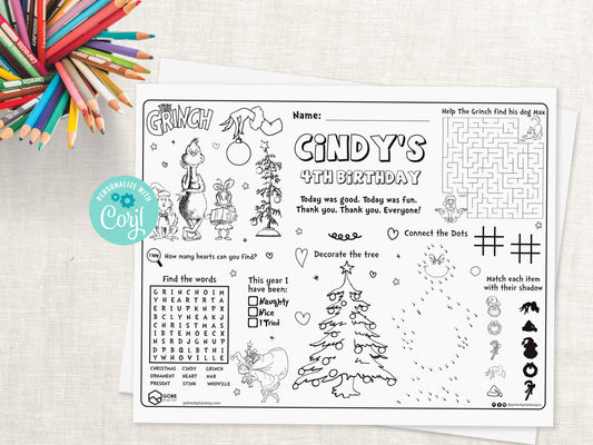 Merry Grinchmas Activity Sheet Placemat.