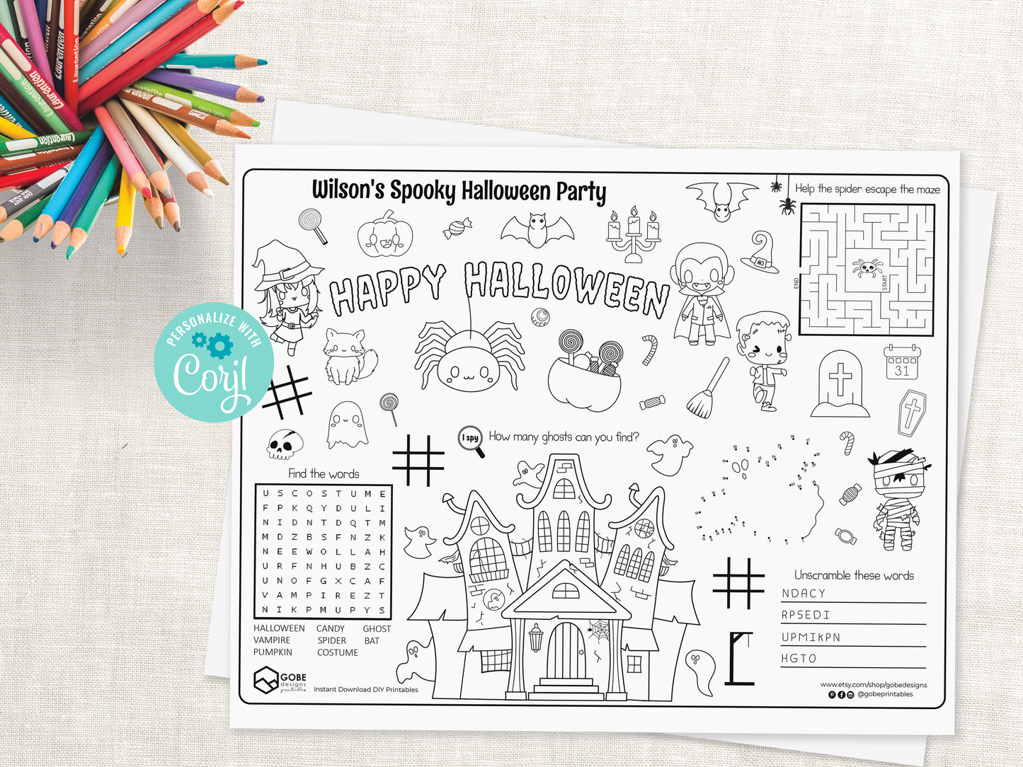 Halloween Activity Sheet Placemat.
