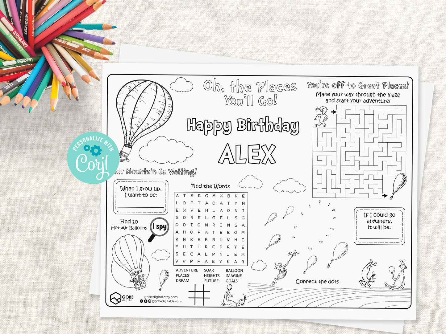 Hot Air Balloon Activity Sheet Placemat