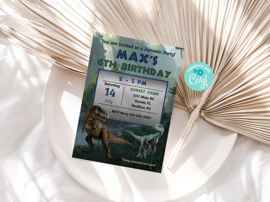 Jurassic Era Dinosaurs Birthday Party Invitation